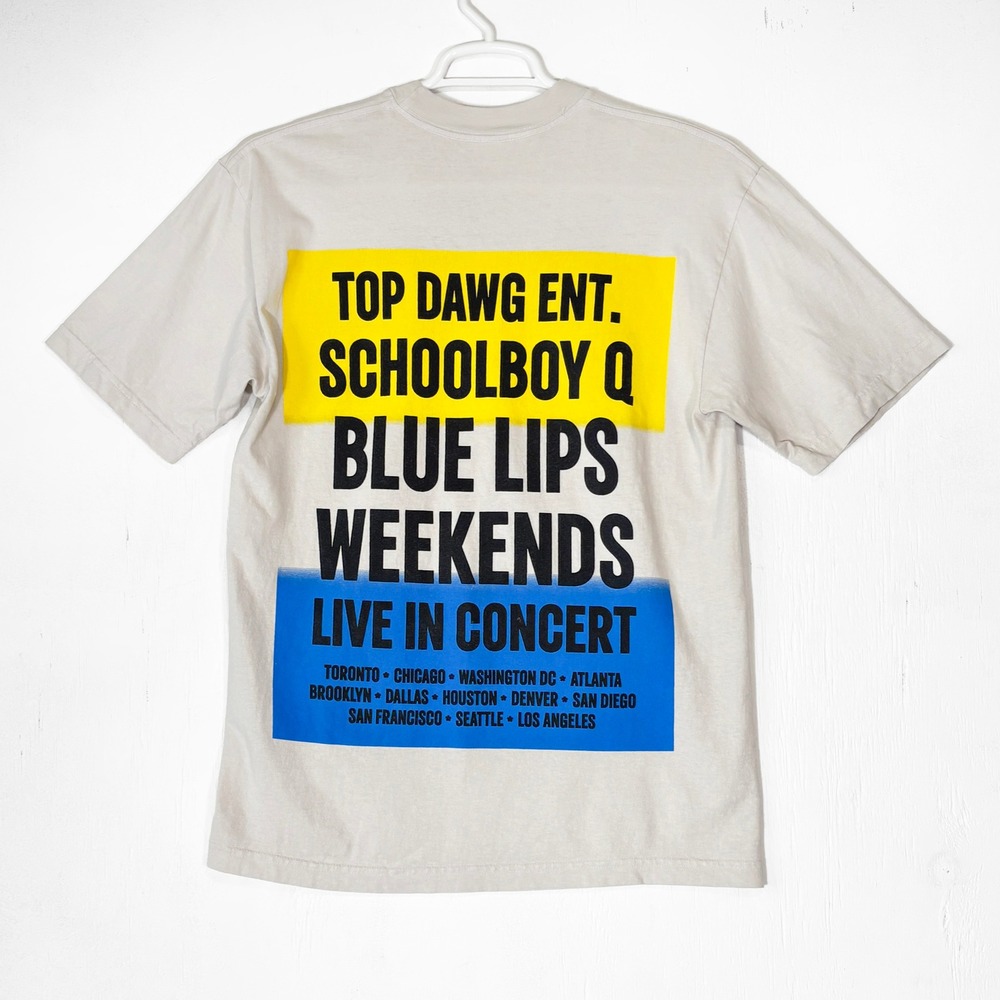 ScHoolboy‎ Q Blue Lips Weekends Tour T-Shirt Top Dawg Ent Sz M Tan Concert Merch